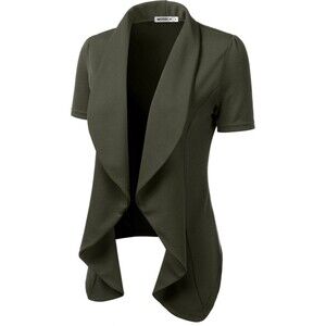 DOUBLJU Casual Draped Ruffles Blazer Short Sleeve Basic Open Front Cardigan...
